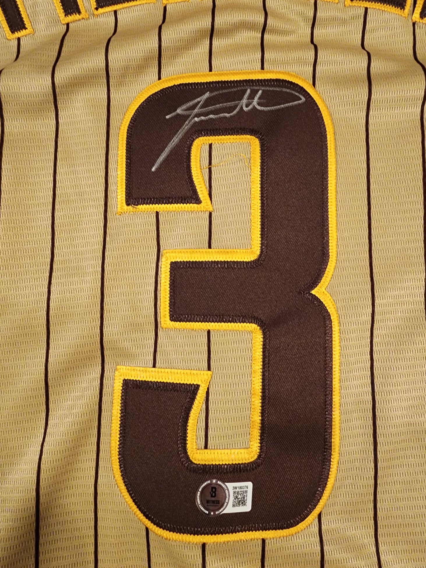 Jackson Merrill Autographed Padres Tan Alternative Jersey Beckett COA v1