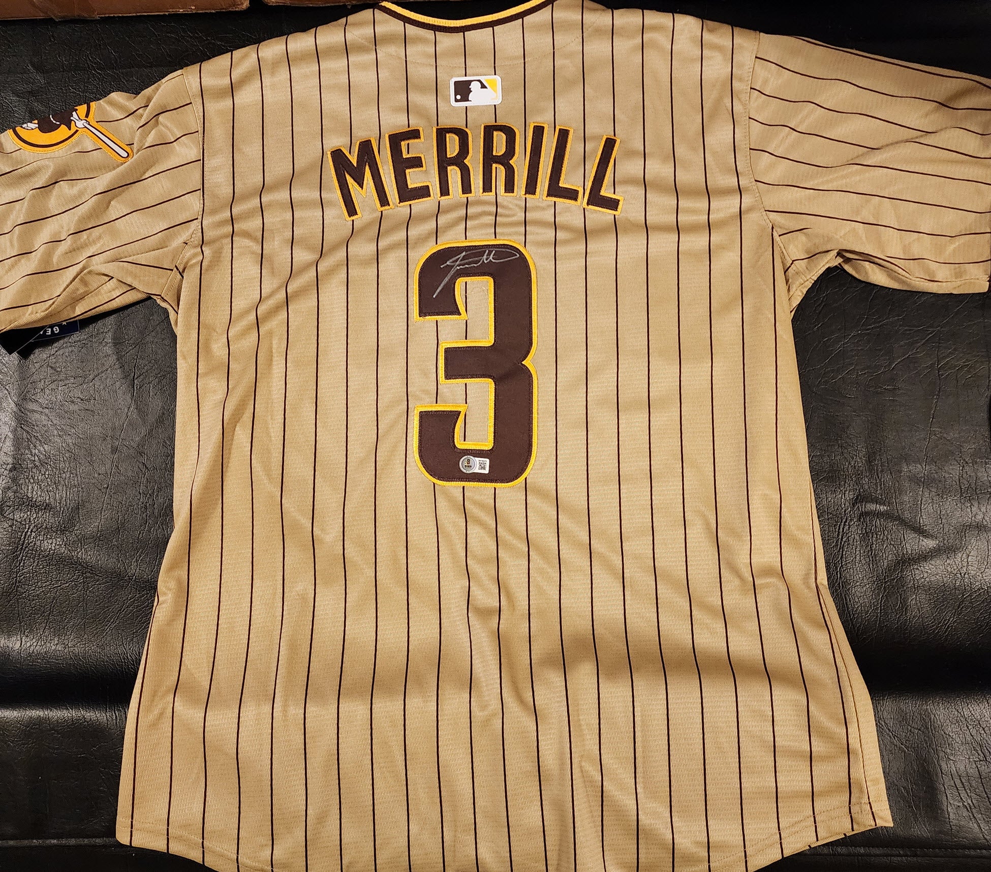 Jackson Merrill Autographed Padres Tan Alternative Jersey Beckett COA v3