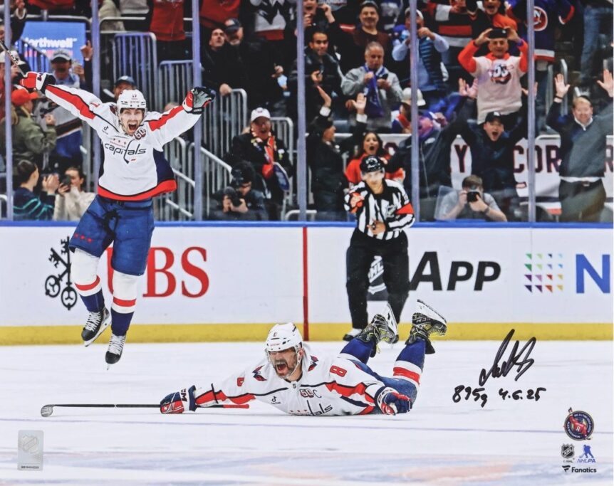 Alexander Ovechkin Washington Capitals Autographed Fanatics Authentic 16 x 20 Inscribed 895th Goals Celebration Photograph