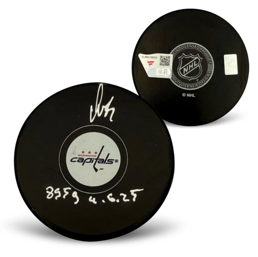 Alexander Ovechkin Washington Capitals Autographed Puck Inscribed 895 Goal 4 6 25 with Fanatics Certificate of Authentication