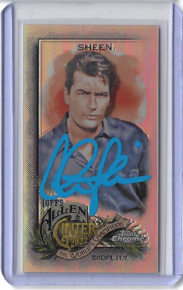 Charlie Sheen Autographed 2022 Topps Allen & Ginter Chrome Mini Refractor #216 Card