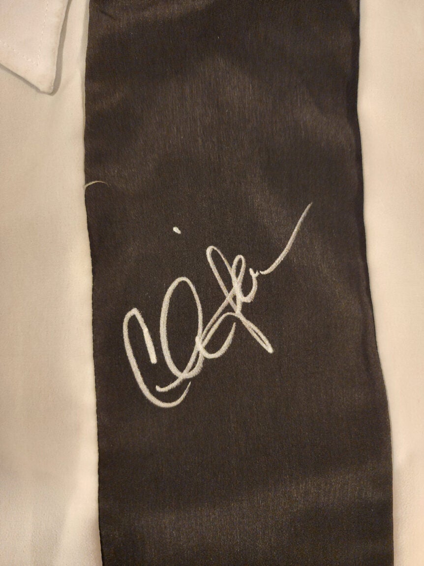 Charlie Sheen Autographed Signed Two and A Half Men Black White Bowling Shirt SILVER v1