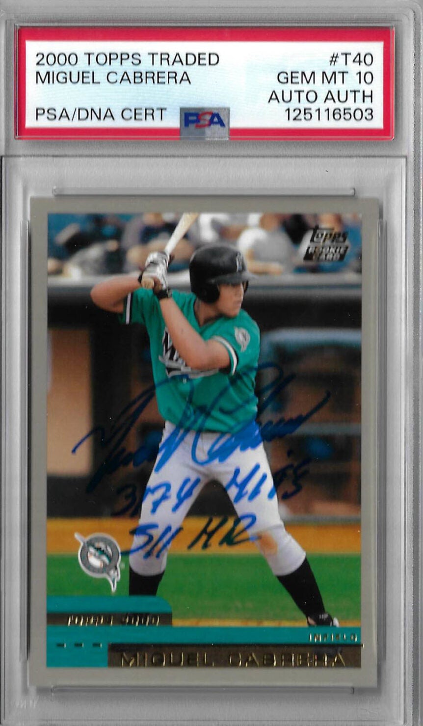 Miguel Cabrera Autographed 2000 Topps Traded T40 Rookie Card PSA 10 125116503