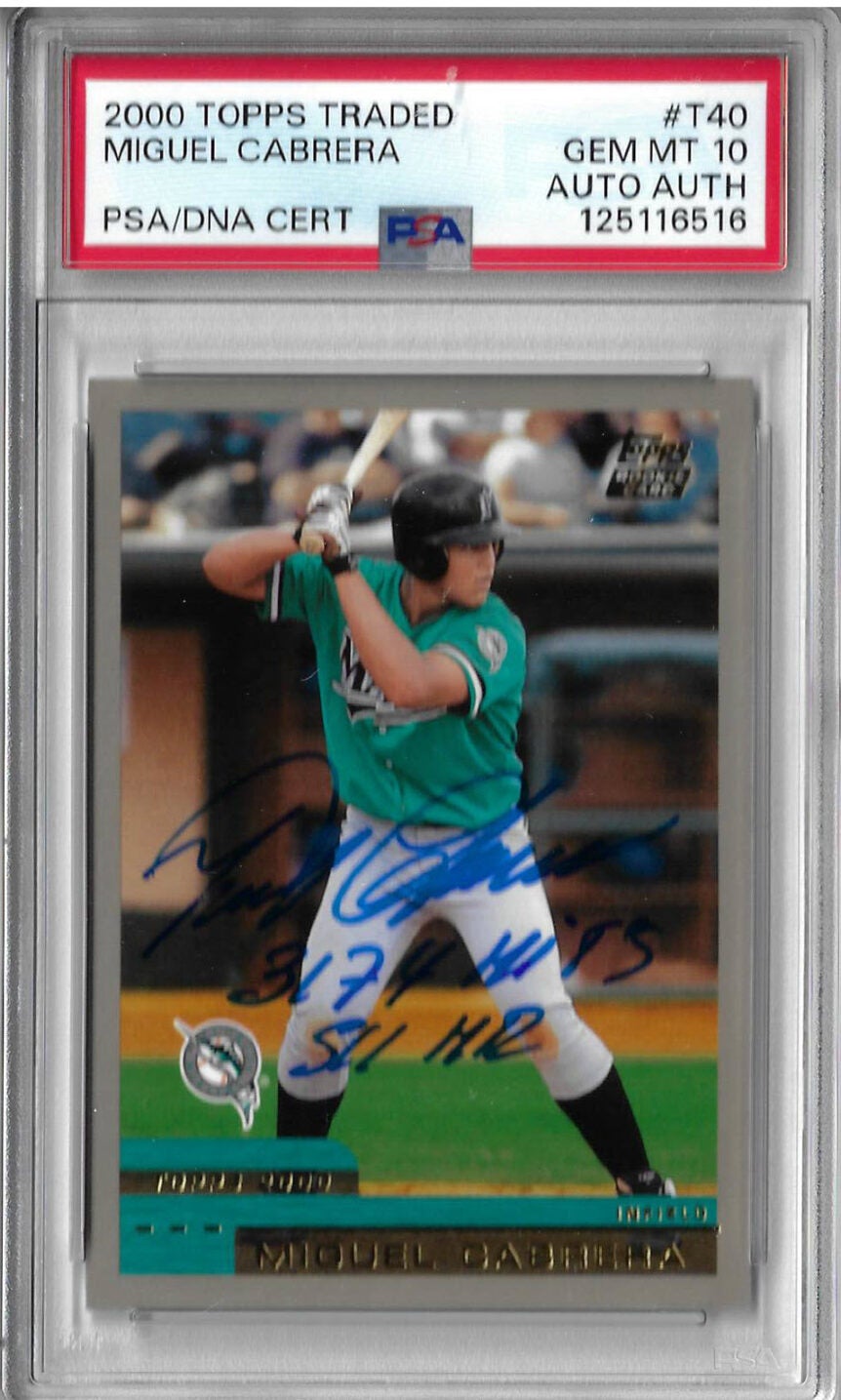 Miguel Cabrera Autographed 2000 Topps Traded T40 Rookie Card PSA 10 125116516