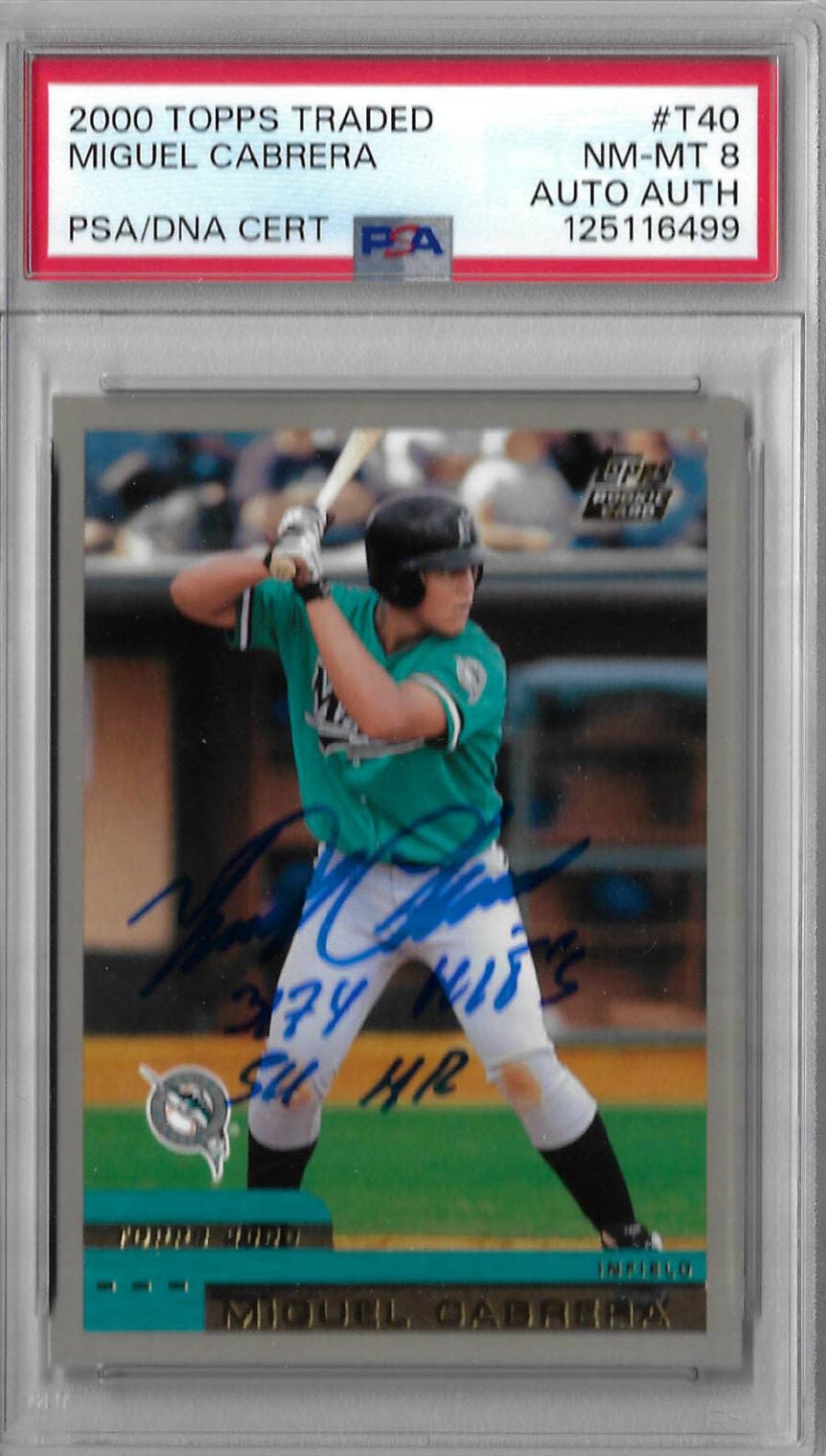 Miguel Cabrera Autographed 2000 Topps Traded T40 Rookie Card PSA 8 125116499
