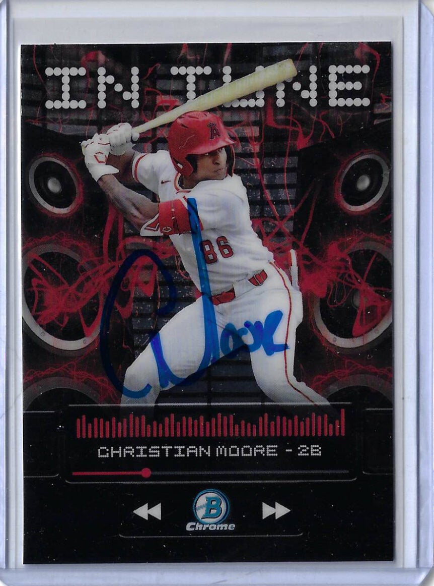 Christian Moore Autographed 2024 Bowman Draft Chrome In Tune In IT6 Rookie Card