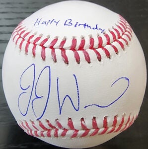JJ Wetherholt Autographed OMLB Baseball Inscribed Happy Birthday v1