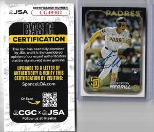 Jackson Merrill Autographed 2024 Topps 699 SP Variation Rookie Card