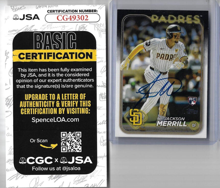 Jackson Merrill Autographed 2024 Topps 699 SP Variation Rookie Card