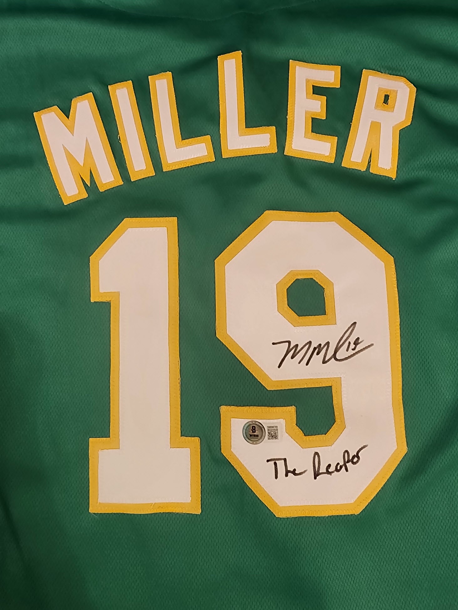 Mason Miller Autographed Custom Sacramento Green Jersey Inscribed The Reaper v2
