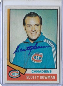Scotty Bowman Autographed 74-75 Topps Coach Rookie Card 261 v1