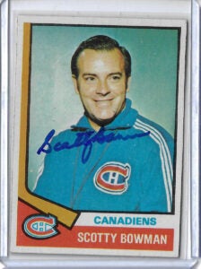 Scotty Bowman Autographed 74-75 Topps Coach Rookie Card 261 v4