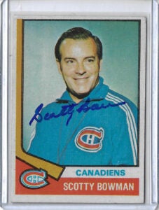Scotty Bowman Autographed 74-75 Topps Coach Rookie Card 261 v5