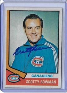 Scotty Bowman Autographed 74-75 Topps Coach Rookie Card 261 v6