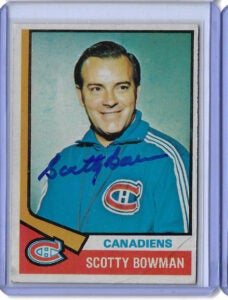 Scotty Bowman Autographed 74-75 Topps Coach Rookie Card 261 v7