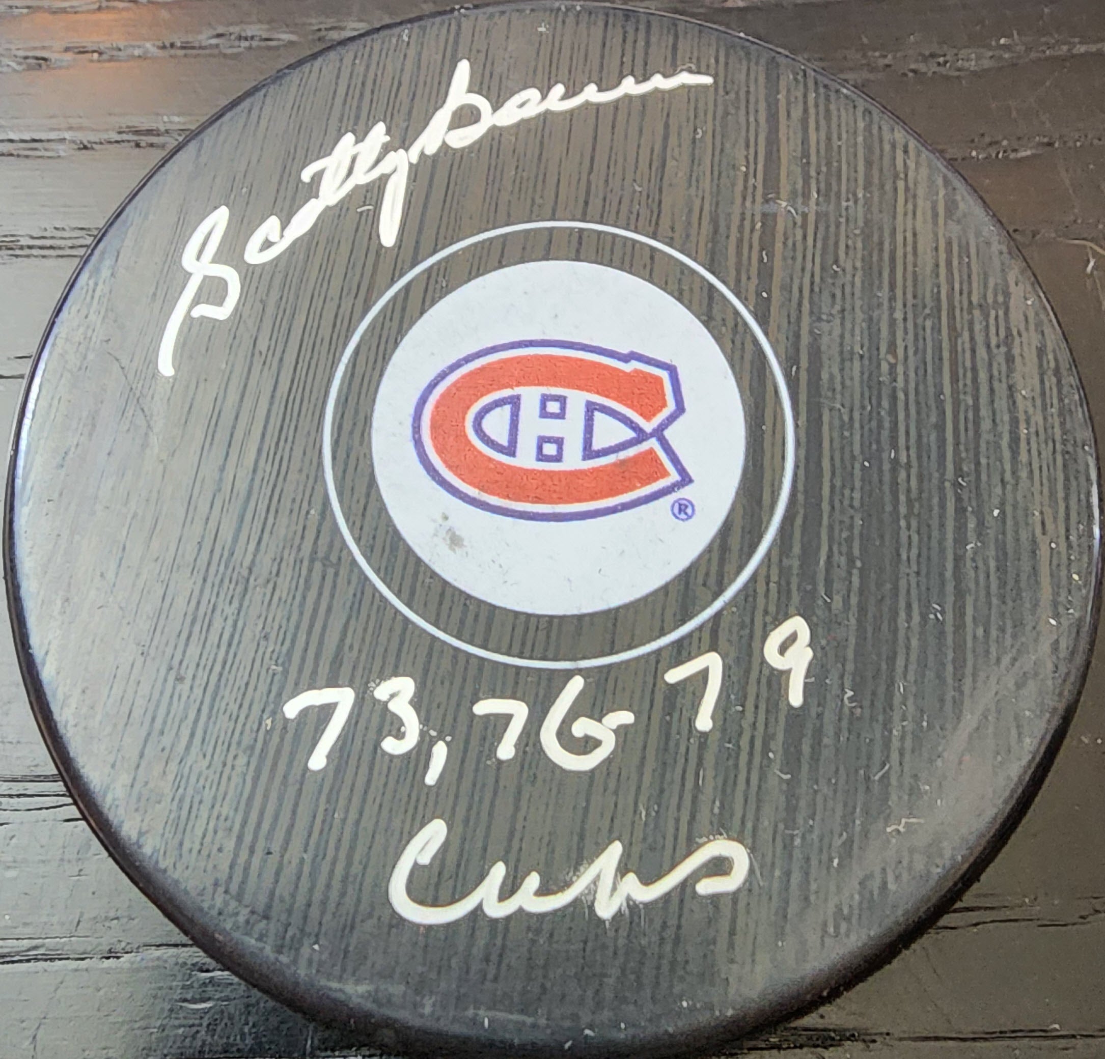 Scotty Bowman Autographed Montreal Canadiens Inscribed Puck with JSA Witnessed COA