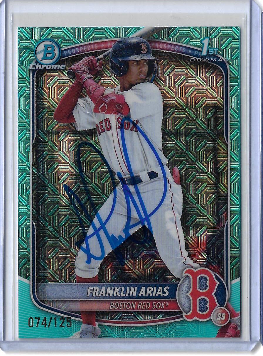 Franklin Arias Autographed 2025 Bowman Chrome Prospects Aqua Refractor BCP67 Rookie Card RC