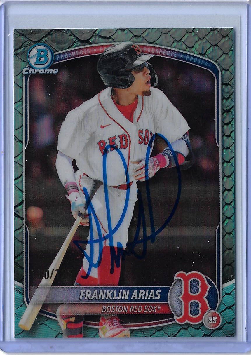 Franklin Arias Autographed 2025 Bowman Draft Chrome Aqua Reptilian Refractor BDC13 Rookie Card RC