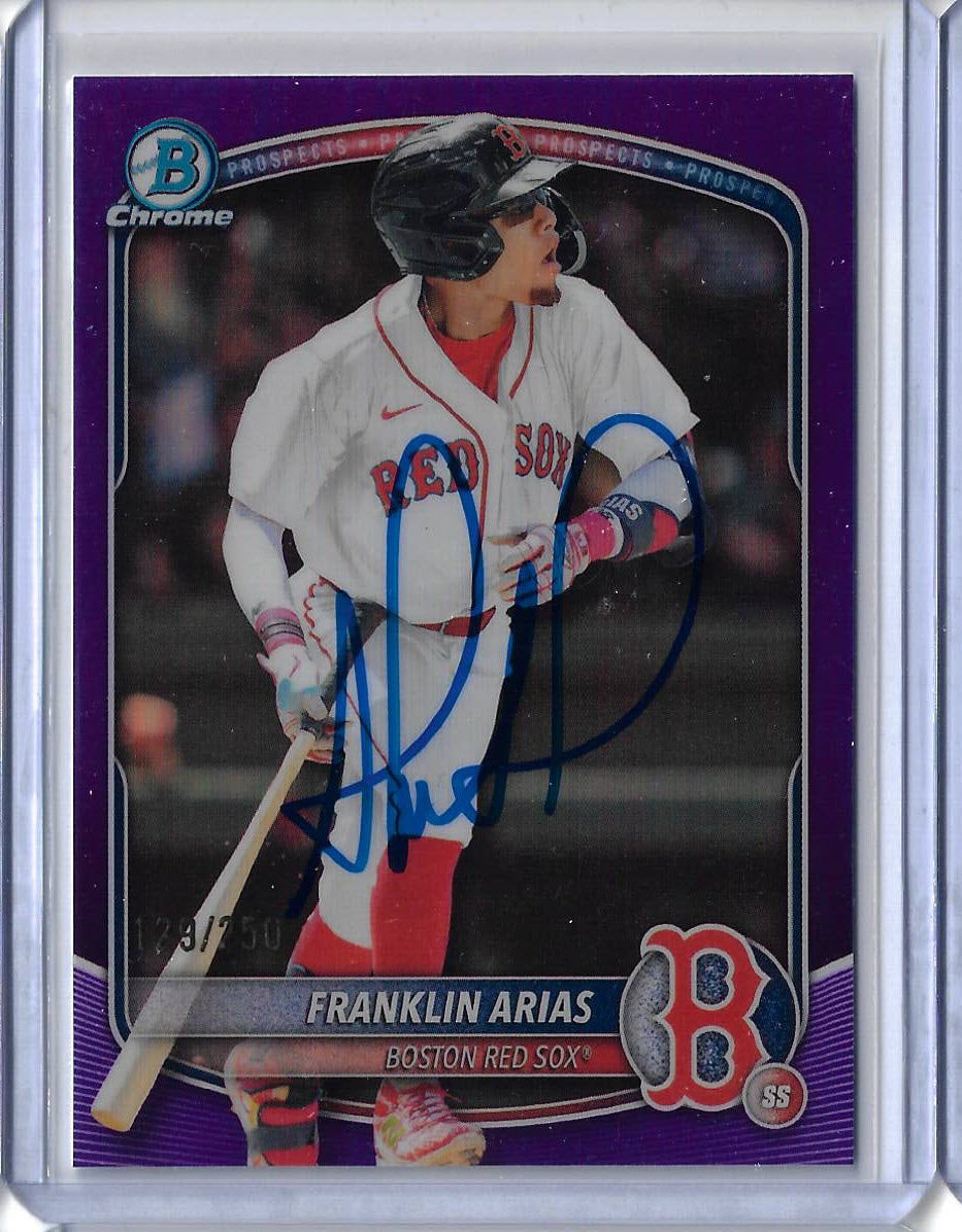 Franklin Arias Autographed 2025 Bowman Draft Chrome Purple Refractor BDC13 Rookie Card RC
