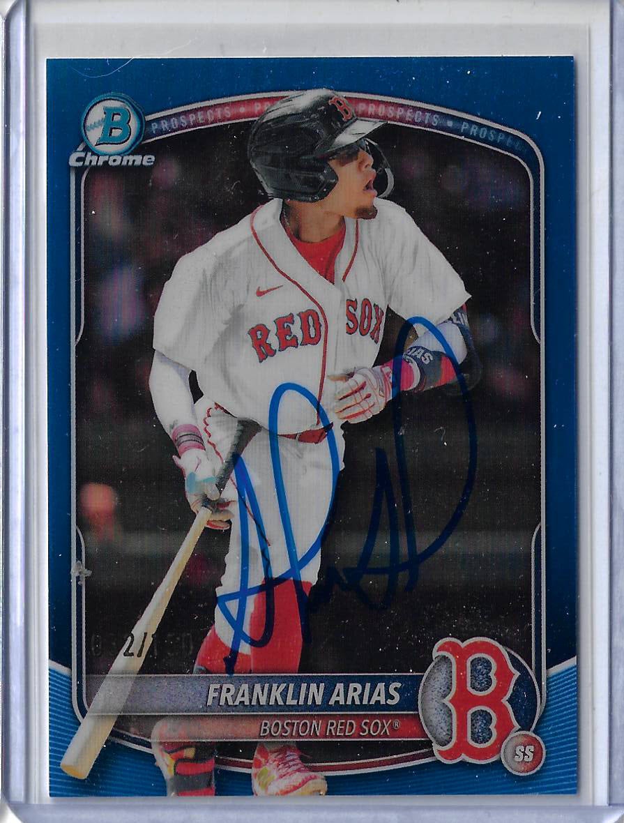Franklin Arias Autographed 2025 Bowman Draft Chrome Sky Blue Refractor BDC13 Rookie Card RC