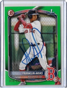 Franklin Arias Autographed 2025 Bowman Prospects Neon Green BP67 Rookie Card RC