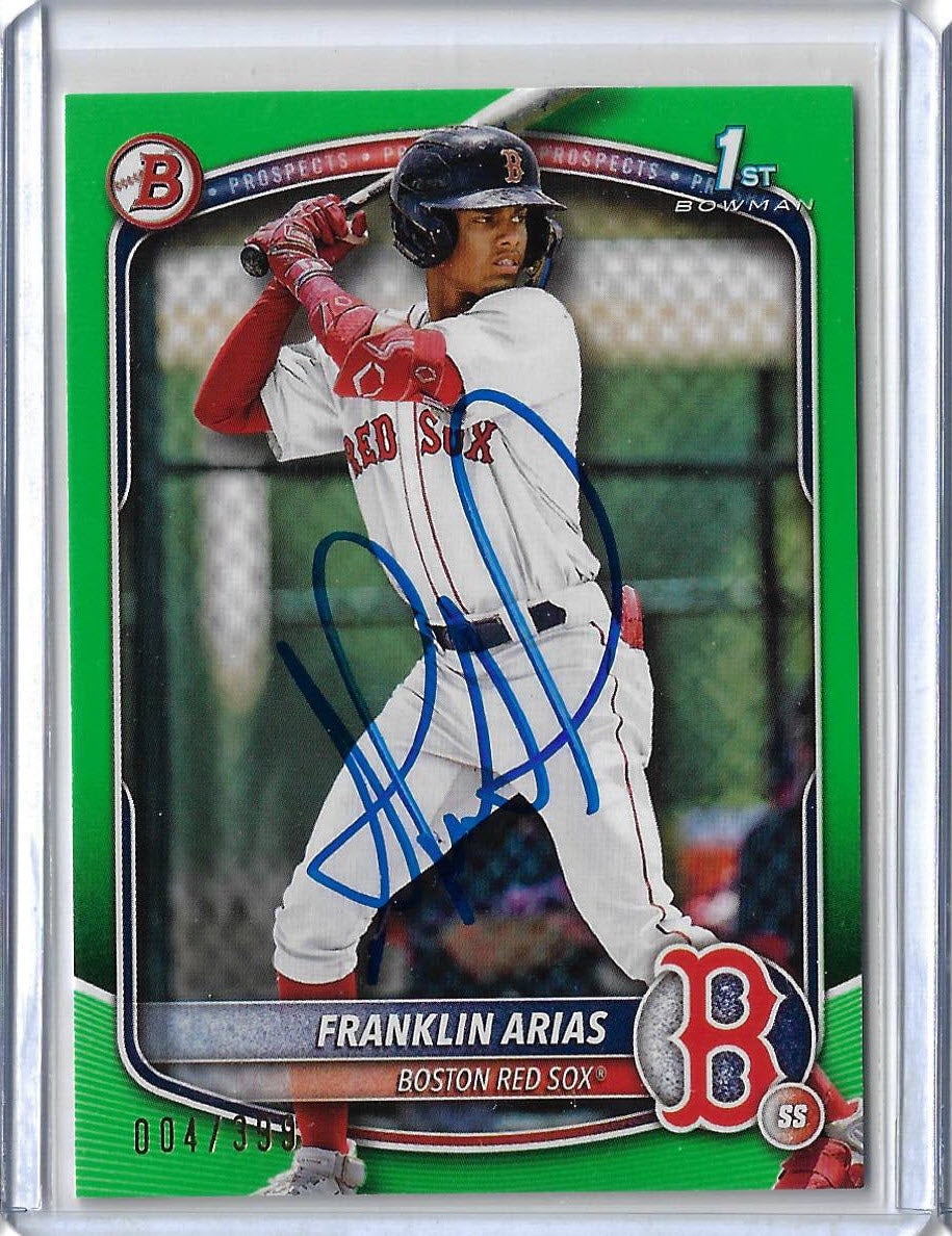 Franklin Arias Autographed 2025 Bowman Prospects Neon Green BP67 Rookie Card RC