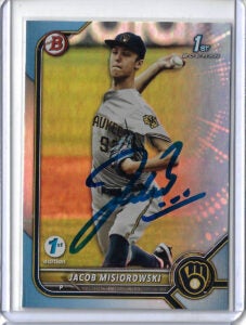 Jacob Misiorowski Autographed 2022 Bowman 1st Bowman Sky Blue First Edition BD132 Rookie Card RC