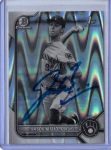 Jacob Misiorowski Autographed 2022 Bowman Draft Chrome BDC132 Black & White RayWave Rookie Card RC