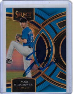 Jacob Misiorowski Autographed 2024 Panini Select Premier Level Blue Prizm 38 Rookie Card RC