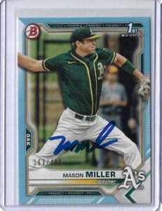 Mason Miller Autographed 2021 Bowman Draft Sky Blue BD85 Rookie Card RC