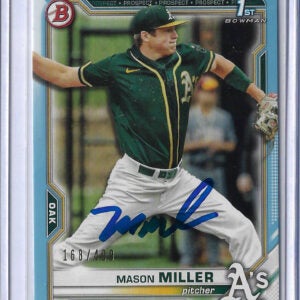 Mason Miller Autographed 2021 Bowman Draft Sky Blue BD85 Rookie Card RC