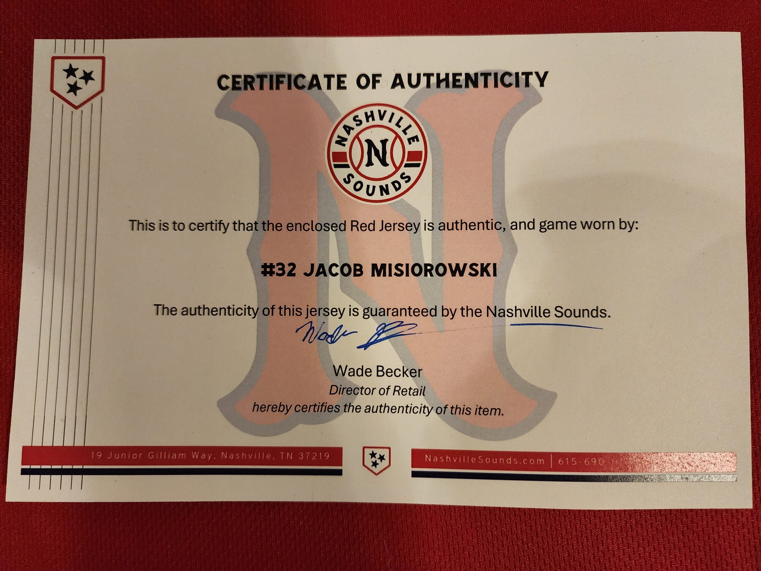 Jacob Misiorowski 2025 Nashville Sounds Game Worn Jersey Sounds Authenticated 4