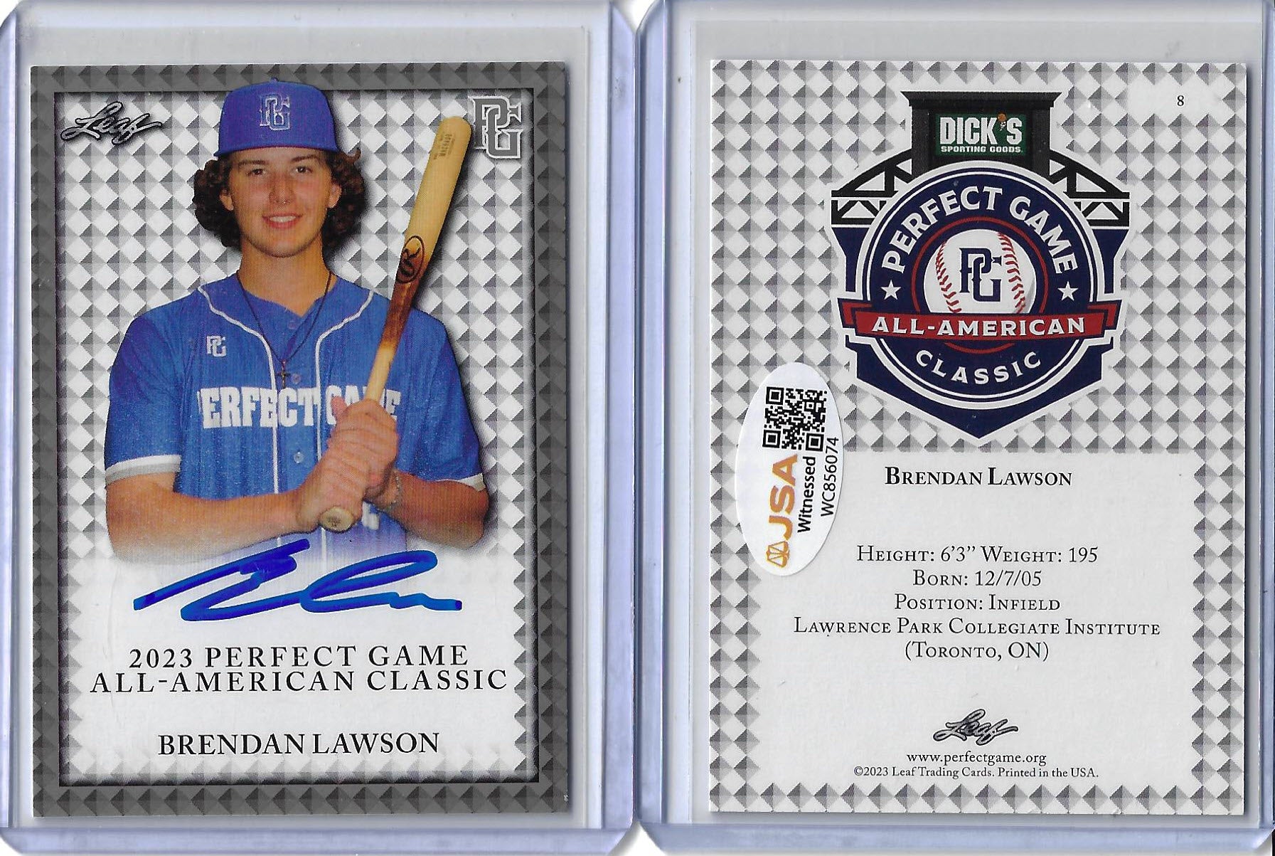 Brendan Lawson Autographed 2023 Leaf Perfect Game All American Classic Rookie Card 12