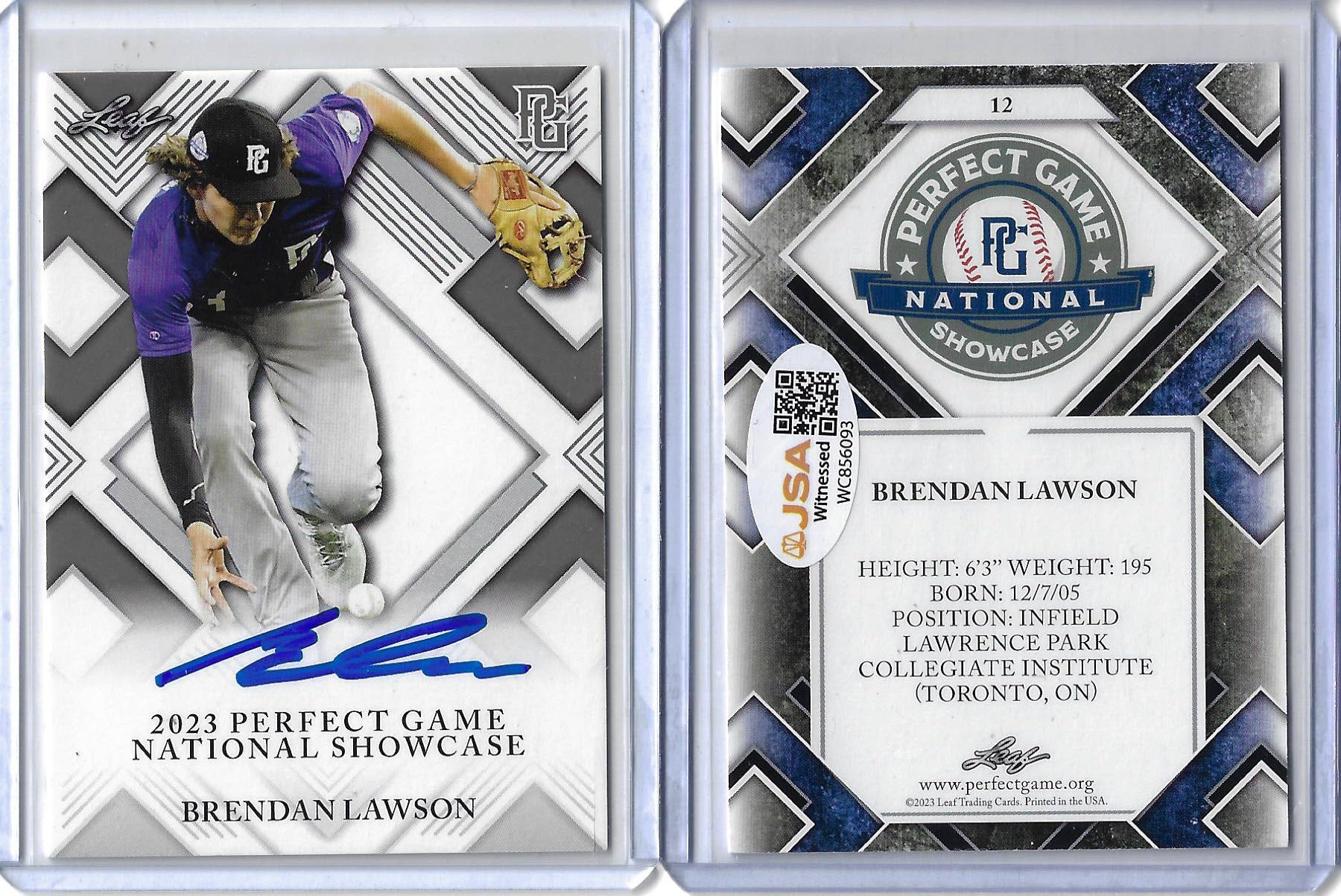 Brendan Lawson Autographed 2023 Leaf Perfect Game National Showcase Rookie Card 12