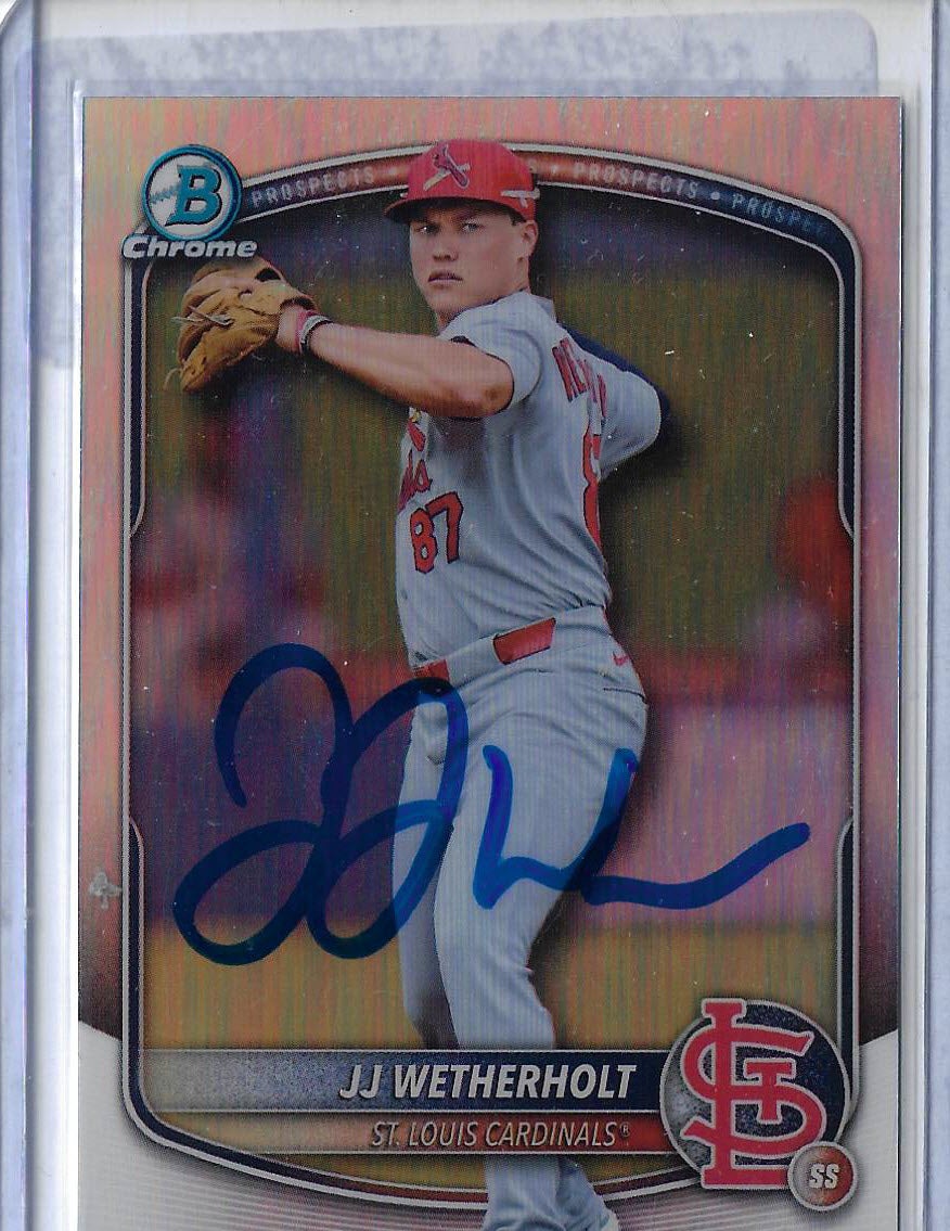 JJ Wetherholt Autographed 2025 Bowman Draft Chrome Refractor BDC145