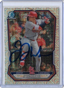 JJ Wetherholt Autographed 2026 Bowman Chrome Prospects BCP115 Mojo Refractor Rookie Card