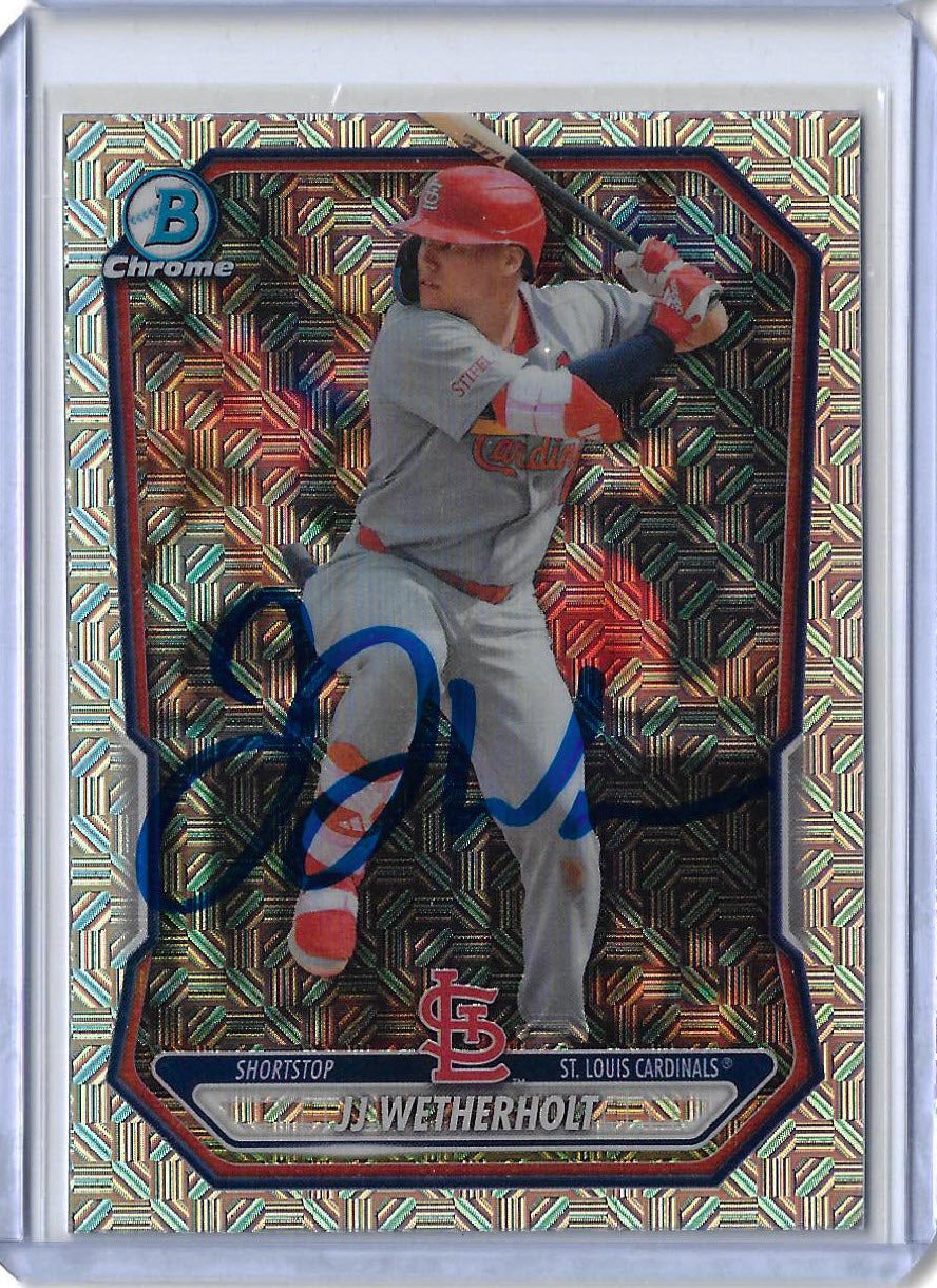 JJ Wetherholt Autographed 2026 Bowman Chrome Prospects BCP115 Mojo Refractor Rookie Card