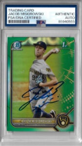 Jacob Misiorowski Autographed 2022 1st Bowman Chrome Green Refractor RC Rookie Card PSA SLABBED