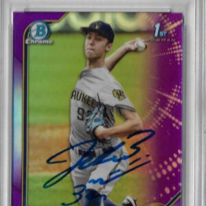 Jacob Misiorowski Autographed 2022 1st Bowman Chrome Purple Refractor RC Rookie Card 030 OF 250 PSA SLABBED