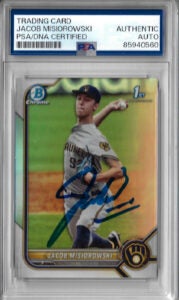 Jacob Misiorowski Autographed 2022 1st Bowman Chrome Refractor RC Rookie Card PSA SLABBED 60