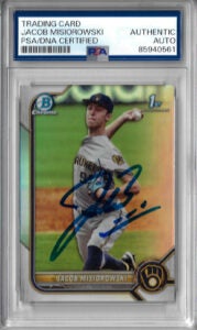 Jacob Misiorowski Autographed 2022 1st Bowman Chrome Refractor RC Rookie Card PSA SLABBED 61