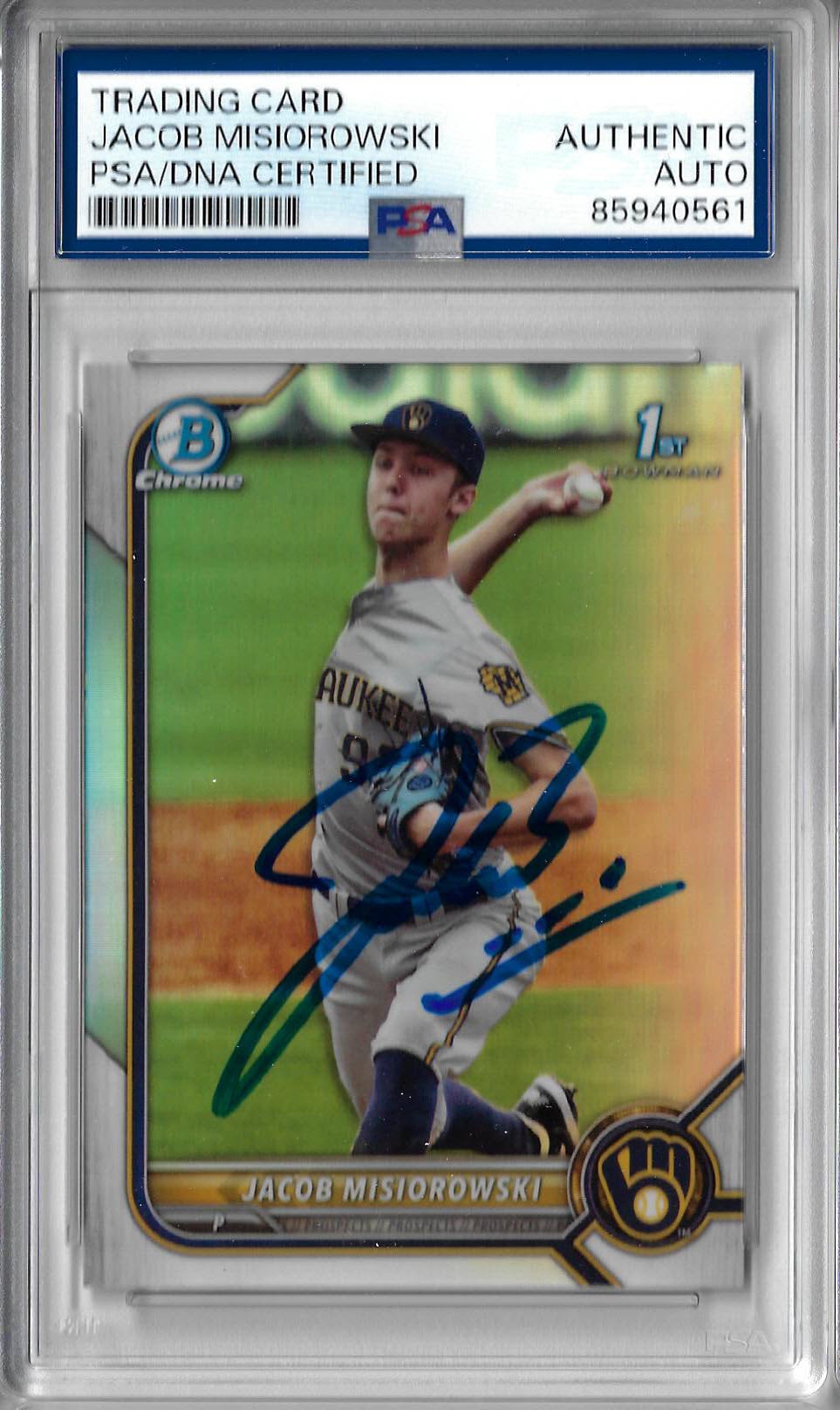 Jacob Misiorowski Autographed 2022 1st Bowman Chrome Refractor RC Rookie Card PSA SLABBED 61