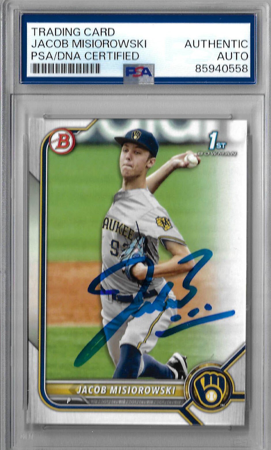 Jacob Misiorowski Autographed 2022 1st Bowman Paper RC Rookie Card PSA SLABBED 58