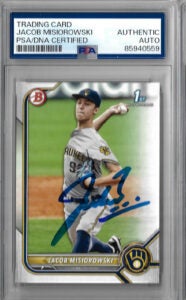 Jacob Misiorowski Autographed 2022 1st Bowman Paper RC Rookie Card PSA SLABBED 59