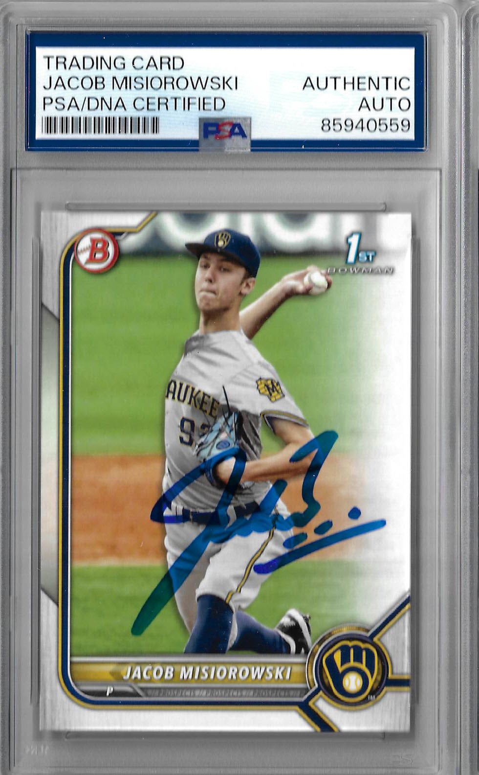 Jacob Misiorowski Autographed 2022 1st Bowman Paper RC Rookie Card PSA SLABBED 59