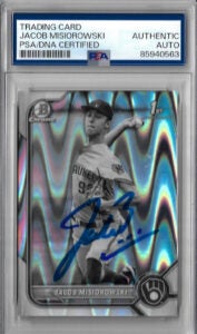 Jacob Misiorowski Autographed 2022 Bowman Draft Chrome BDC132 Black & White RayWave Rookie Card RC PSA SLABBED 63