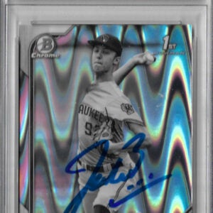Jacob Misiorowski Autographed 2022 Bowman Draft Chrome BDC132 Black & White RayWave Rookie Card RC PSA SLABBED 63