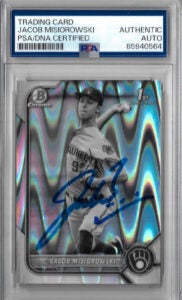 Jacob Misiorowski Autographed 2022 Bowman Draft Chrome BDC132 Black & White RayWave Rookie Card RC PSA SLABBED 64