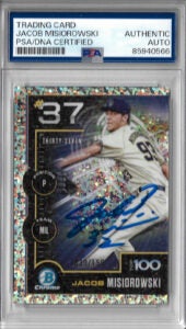 Jacob Misiorowski Autographed 2025 Bowman Top100 MINI DIAMOND REFRACTOR BTP-37 30 out of 150 Rookie Card RC PSA SLABBED