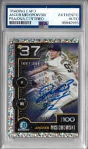 Jacob Misiorowski Autographed 2025 Bowman Top100 MINI DIAMOND REFRACTOR BTP-37 70 out of 150 Rookie Card RC PSA SLABBED